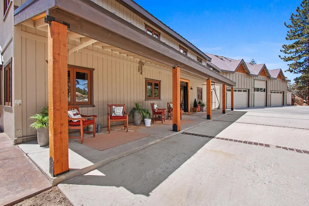 Covered front porch seating along the Lodge